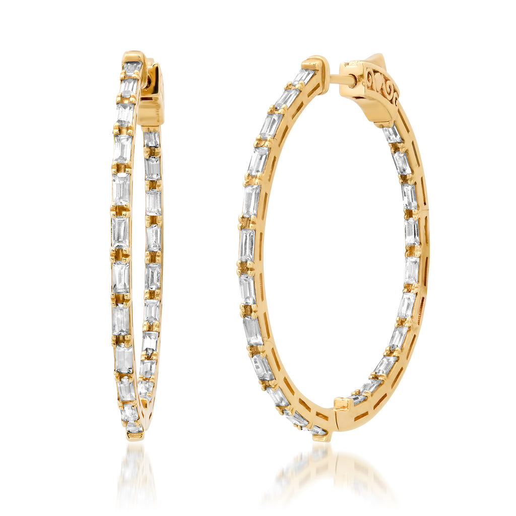 14k Solid Gold Baguette Hoop Earring