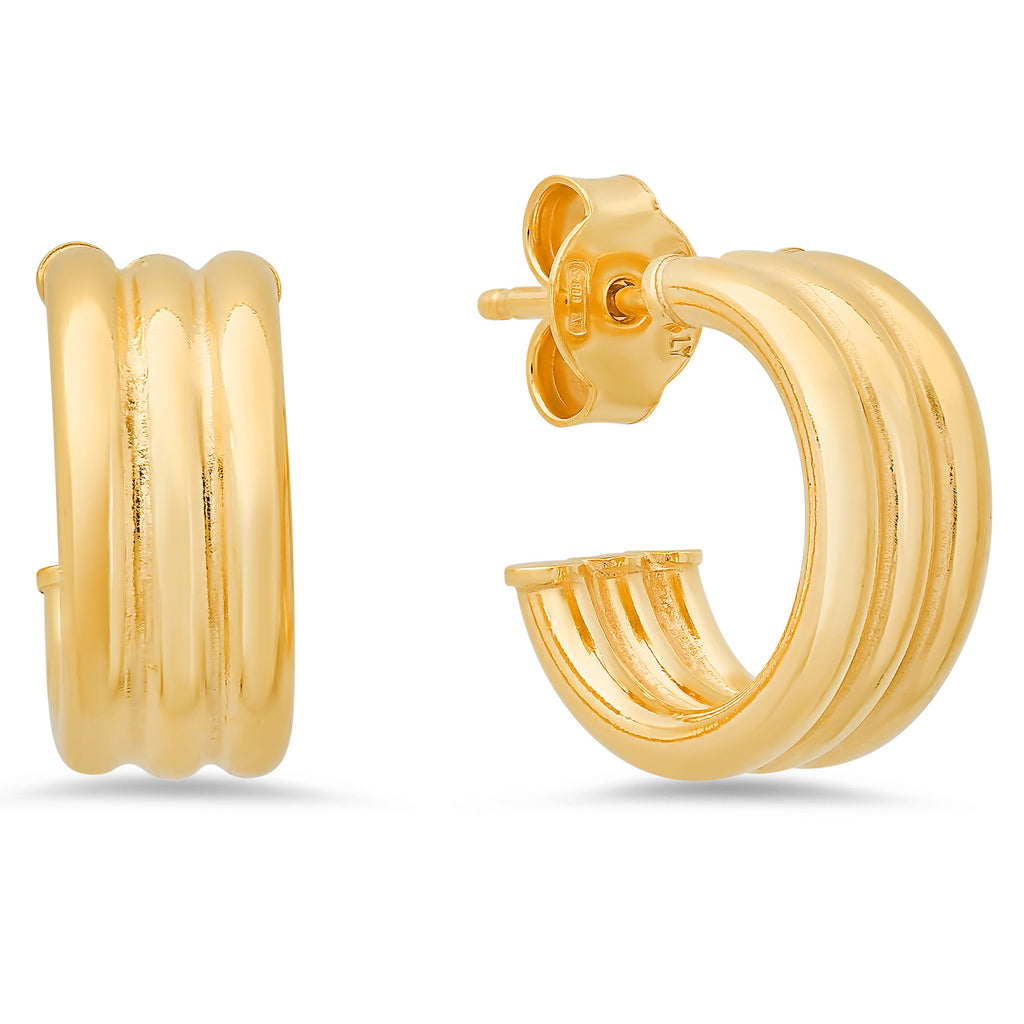 Silver 925 Gold Plated 3 Stacked Stud Earring