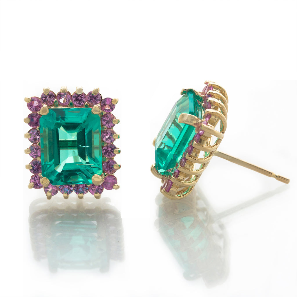 EMERALD HALO STUD EARRING