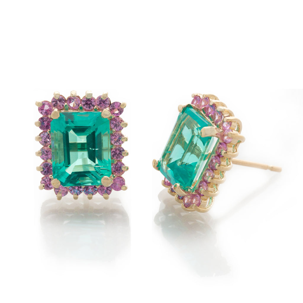 EMERALD HALO STUD EARRING